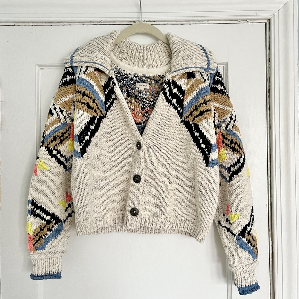 Pilcro Collared Cropped Cardigan Sweater